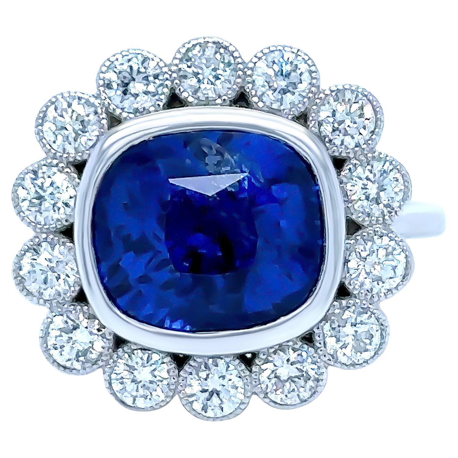 14ct White Gold Ceylon Sapphire & Diamond Ring 8.15ct