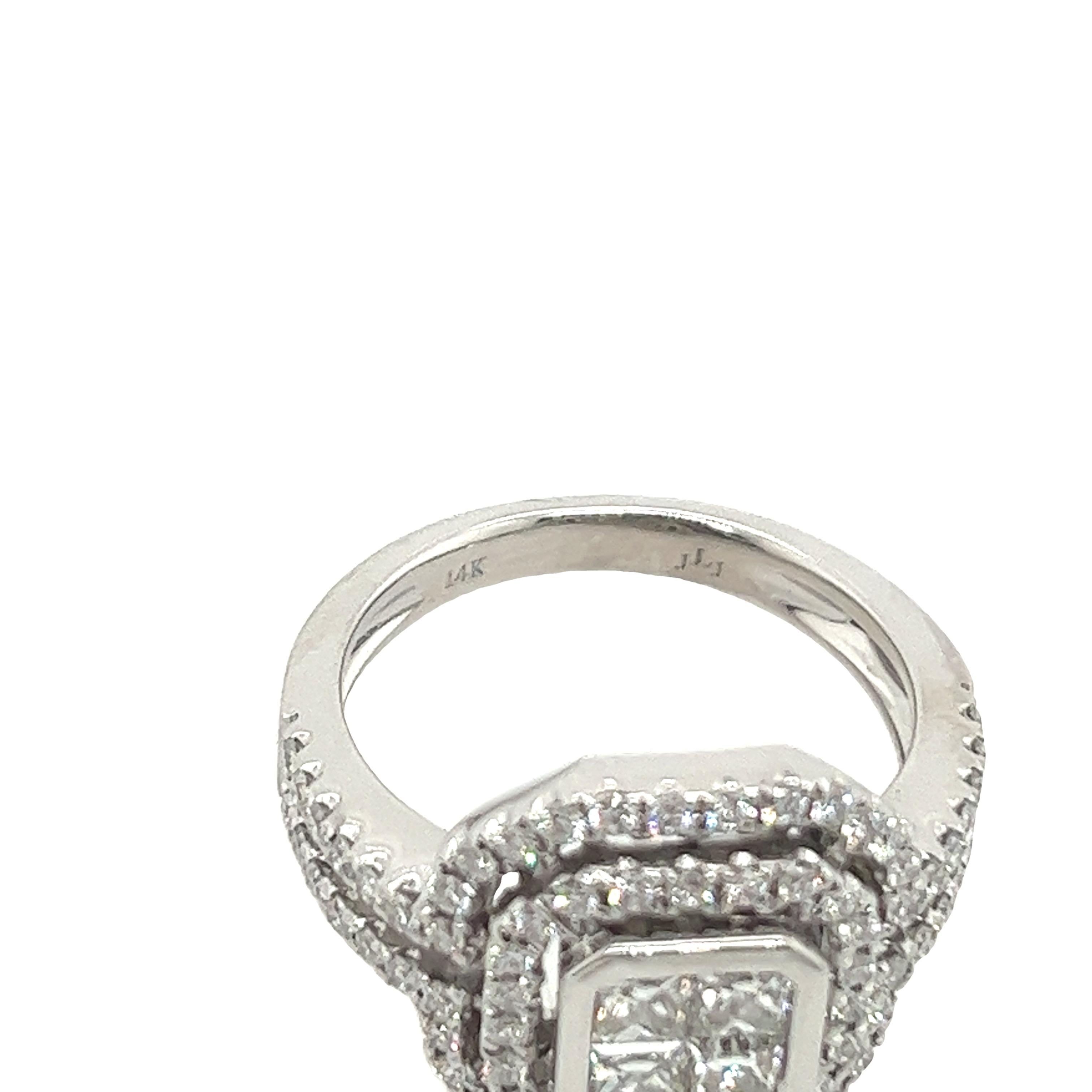 Anello di fidanzamento con diamanti a grappolo in oro bianco 14ct con diamanti da 1,37ct 2