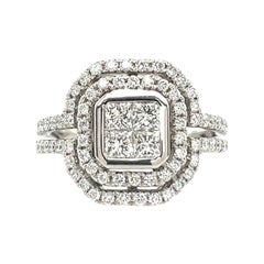 Anello di fidanzamento con diamanti a grappolo in oro bianco 14ct con diamanti da 1,37ct