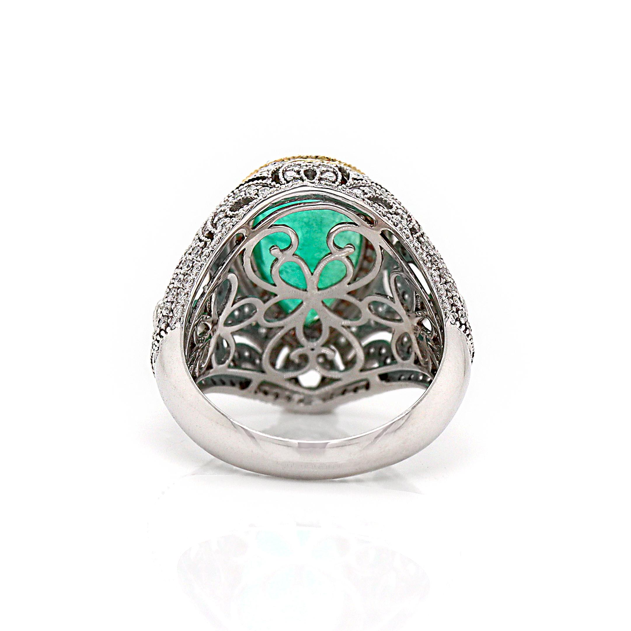 14CT White Gold Colombian Emerald And Diamond Cocktail Ring For Sale 4