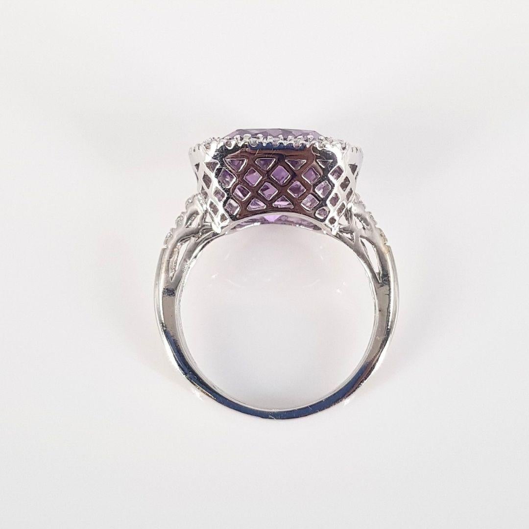 Women's or Men's 14ct White Gold Diamond And Amethyst Ring For Sale