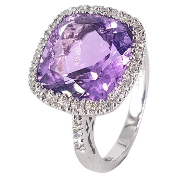14ct White Gold Diamond And Amethyst Ring For Sale