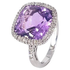 14ct White Gold Diamond And Amethyst Ring