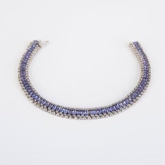 14ct White Gold Diamond And Tanzanite Tennis Bracelet