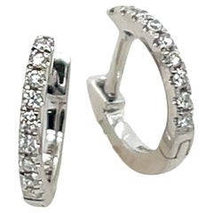 14ct White Gold Diamond Hoop Earrings, Set With 0.08ct Of Round Diamonds, 9.50mm