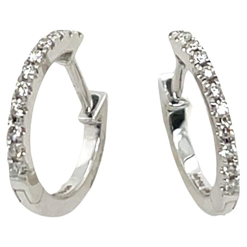 14ct White Gold Diamond Hoop Earrings, Set With 0.09ct Of Round Diamonds 12mm