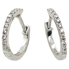 14ct White Gold Diamond Hoop Earrings, Set With 0.09ct Of Round Diamonds 12mm