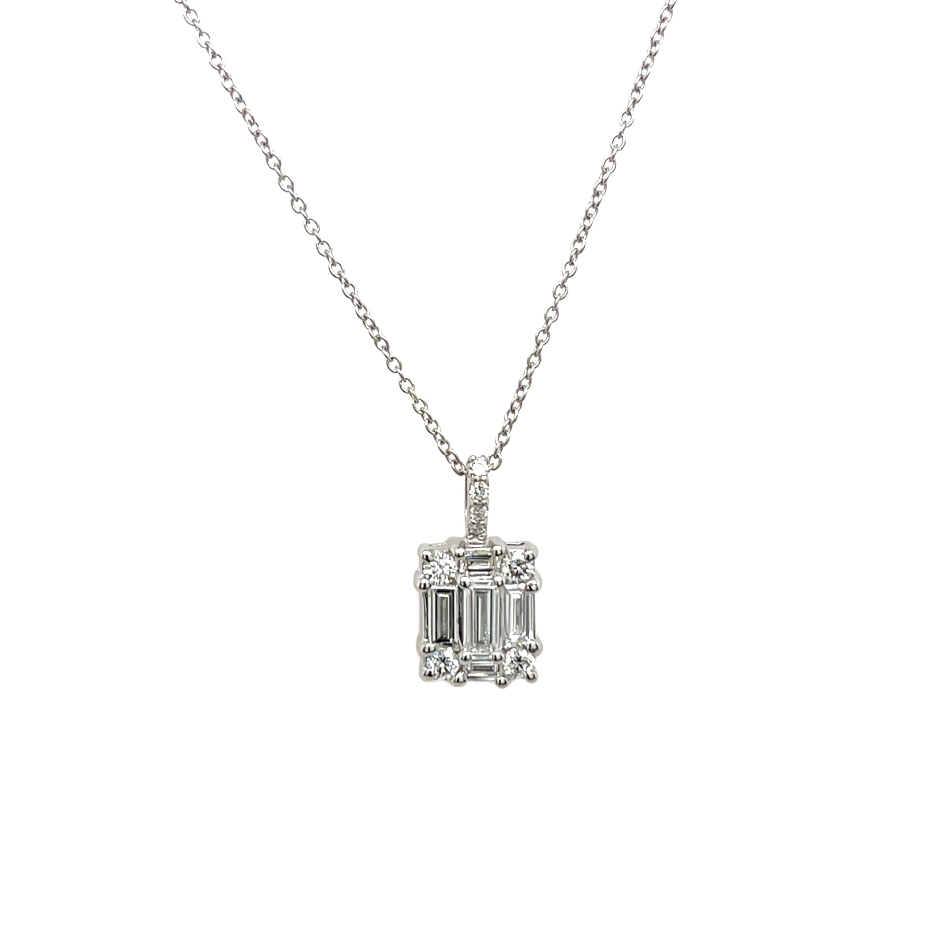 da uomo o donna Ciondolo in oro bianco 14ct con diamanti tondi e baguette 0,55ct in vendita