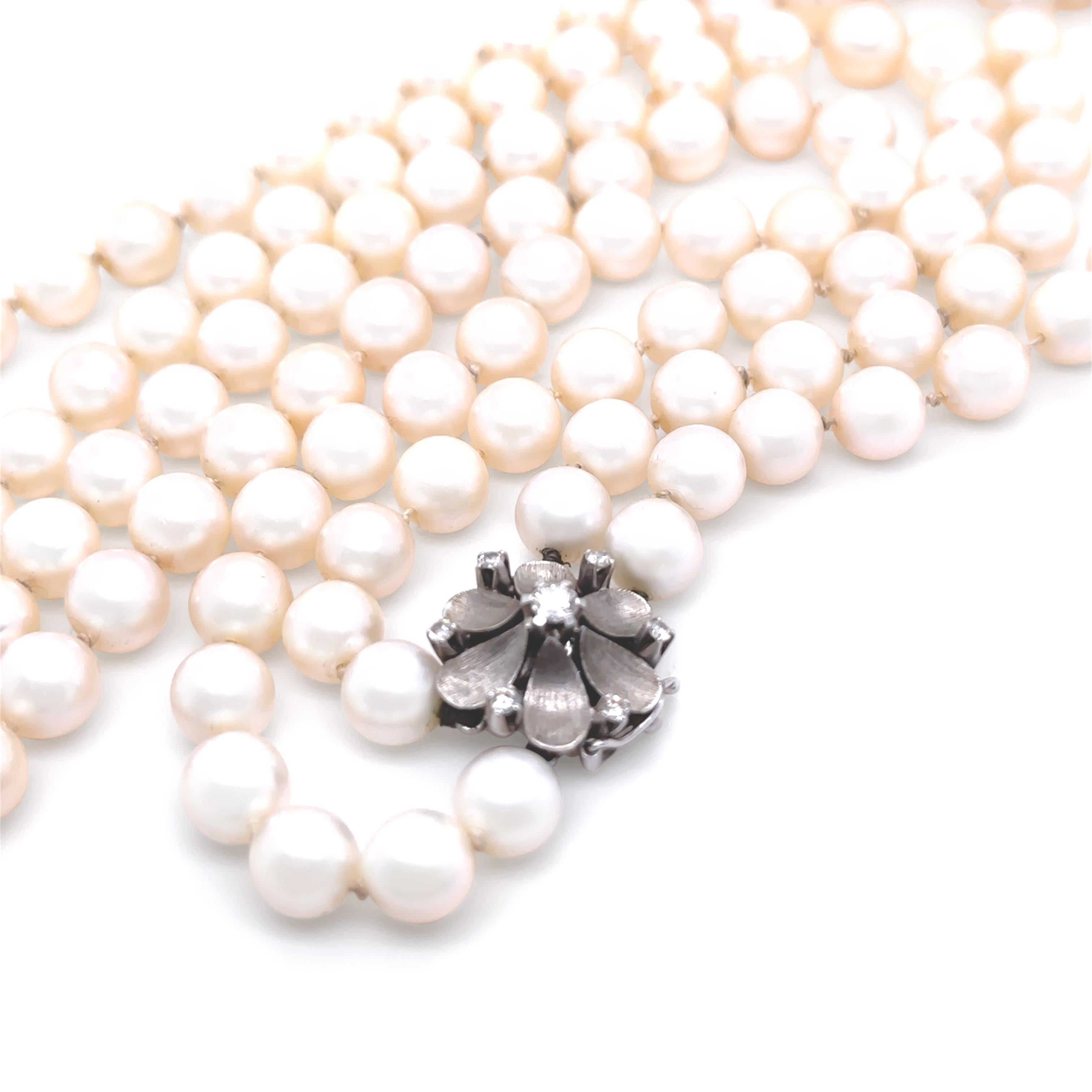 Collana di perle coltivate a doppio filo in oro bianco 14ct con diamanti 0,26ct In condizioni ottime in vendita a SYDNEY, NSW
