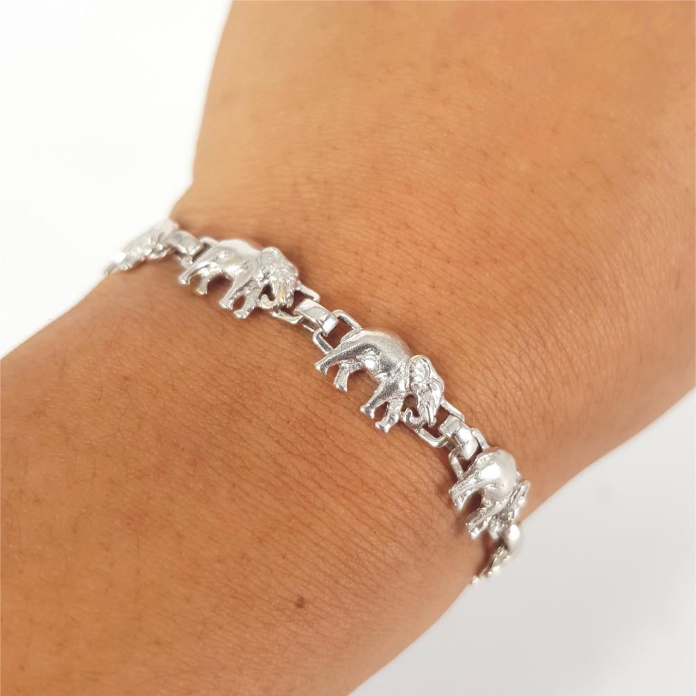 Bracelet éléphant en or blanc 14 carats en vente 8