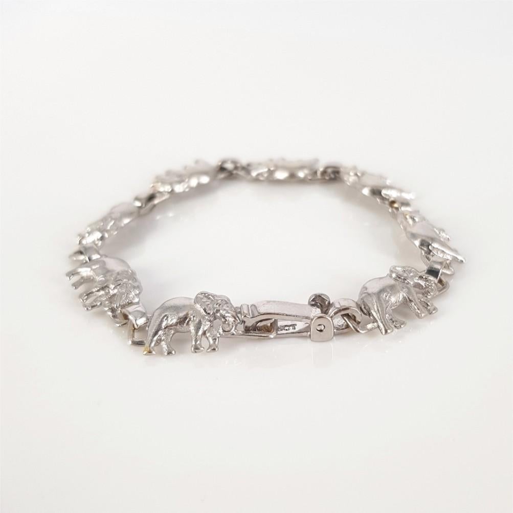 14ct White Gold Elephant Bracelet In Excellent Condition For Sale In Cape Town, ZA