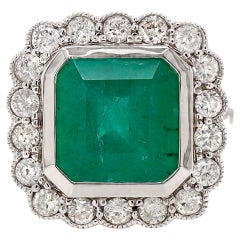Anillo Cóctel Esmeralda y Diamante Oro Blanco 14CT