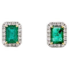 14CT Weißgold-Ohrringe mit Smaragd und Diamant