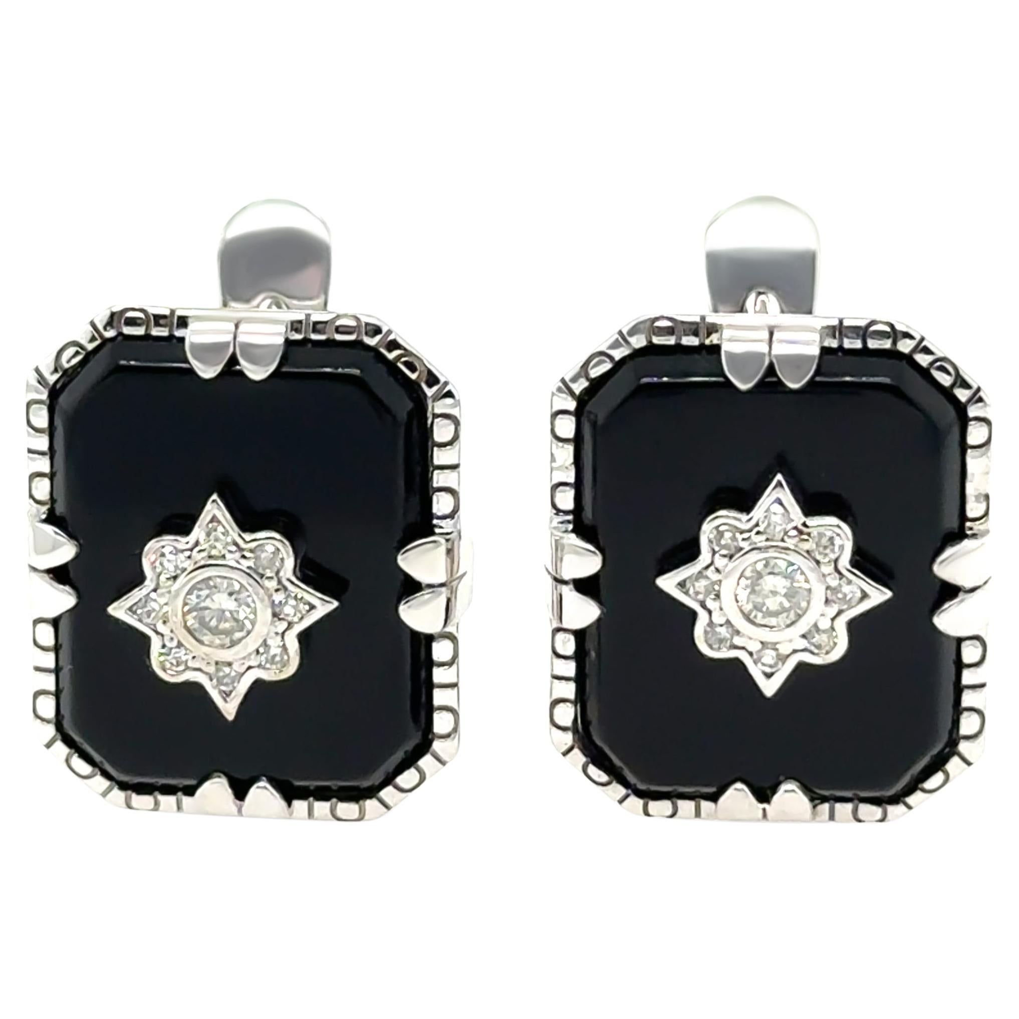 14ct White Gold Onyx & Diamond Earrings 7.66ct 6.9g