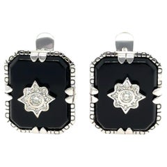 14ct White Gold Onyx & Diamond Earrings 7.66ct 6.9g