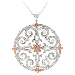 Ciondolo d'ispirazione antica con diamante bianco e rosa in oro bianco 14CT con collana