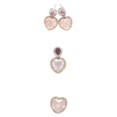 14 Carat White Gold Rose Quarts, Almandine Garnet and Diamond Set