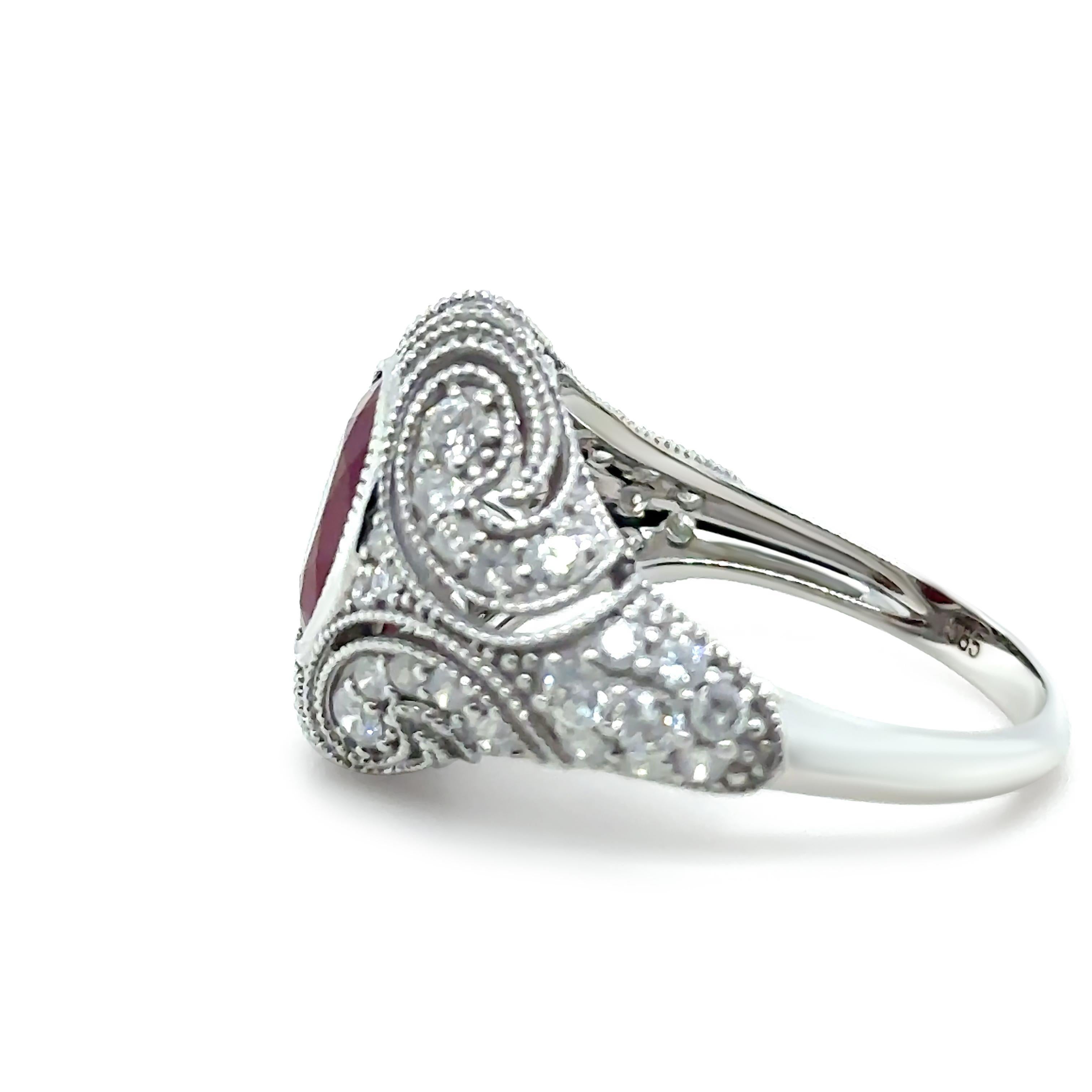 Women's 14ct White Gold Ruby and Diamond Art Deco Ring 3.64ct For Sale