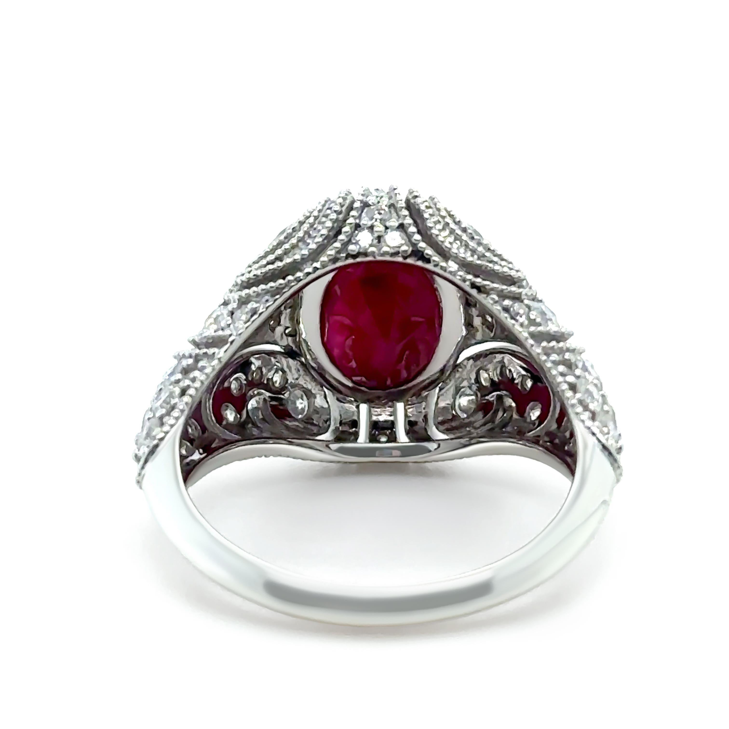 14ct White Gold Ruby and Diamond Art Deco Ring 3.64ct For Sale 1