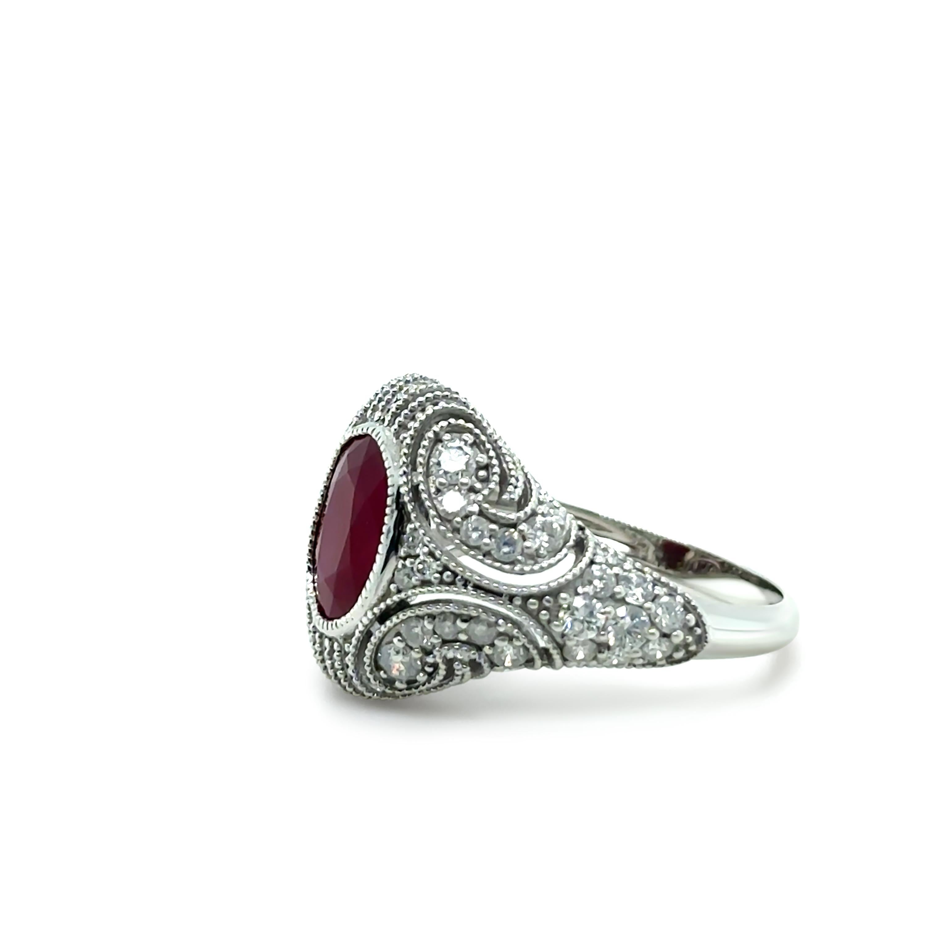 14ct White Gold Ruby and Diamond Art Deco Ring 3.64ct For Sale 2