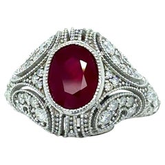 14ct White Gold Ruby and Diamond Art Deco Ring 3.64ct