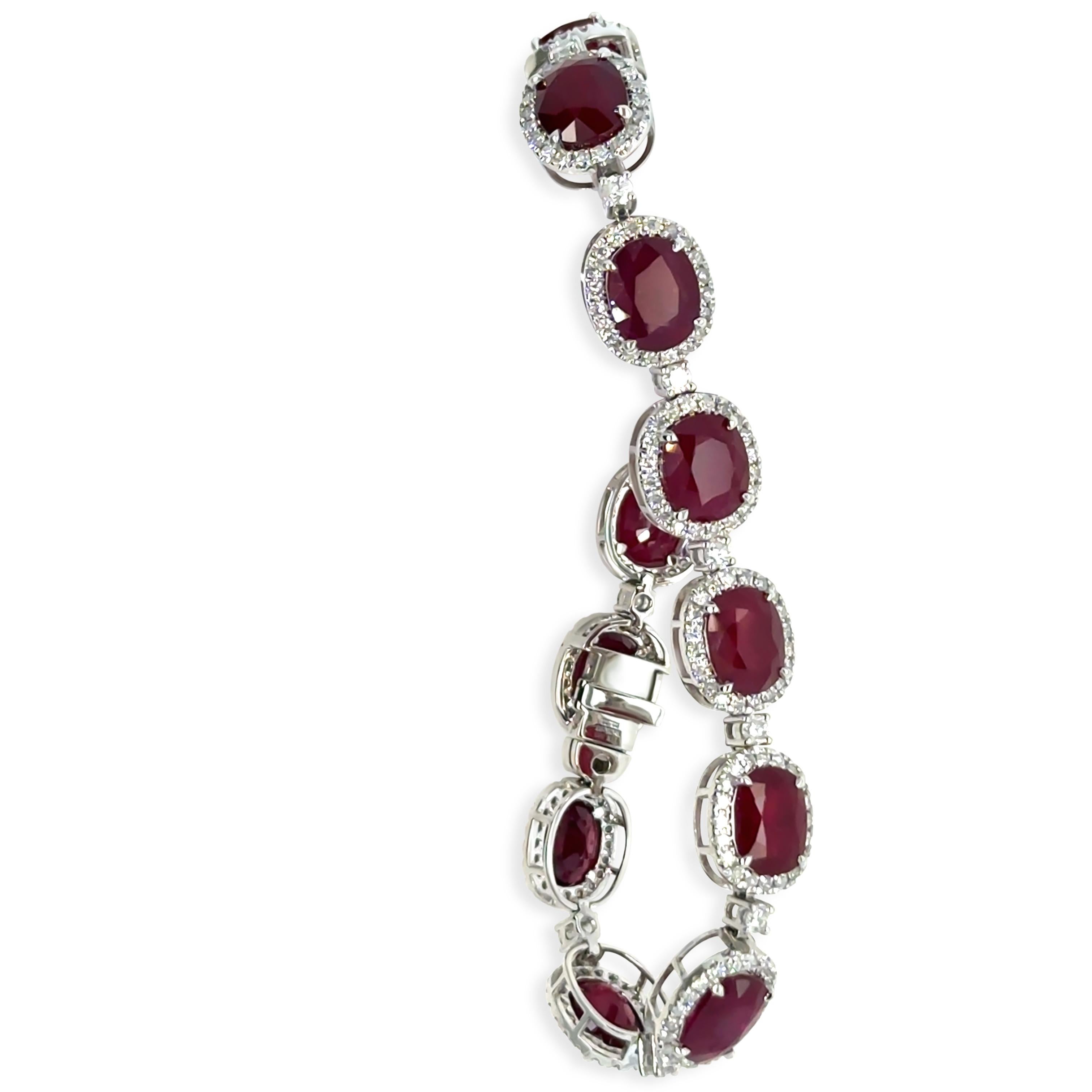 Oval Cut 14ct White Gold Ruby and Diamond Bracelet 29.26ct For Sale