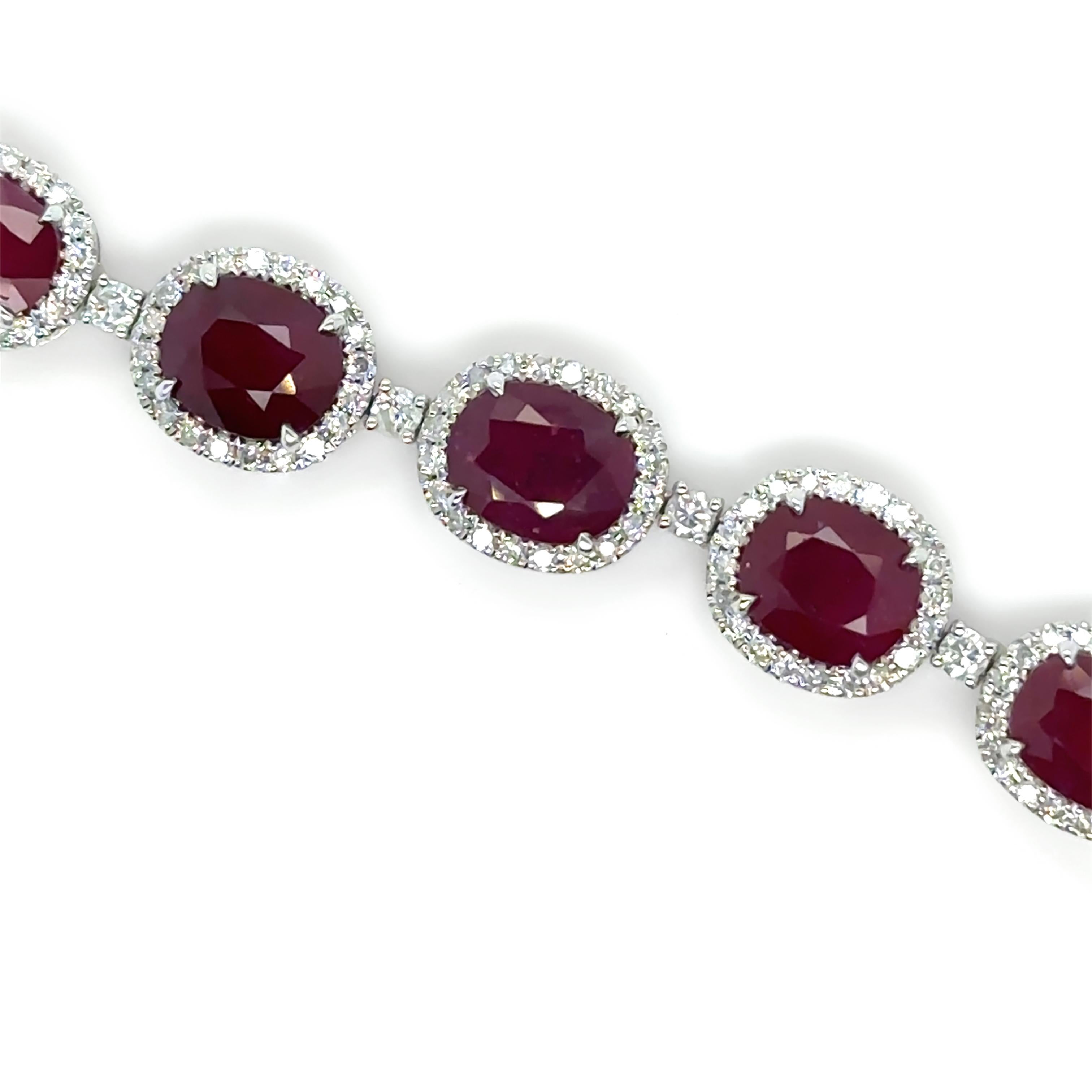 Women's 14ct White Gold Ruby and Diamond Bracelet 29.26ct For Sale