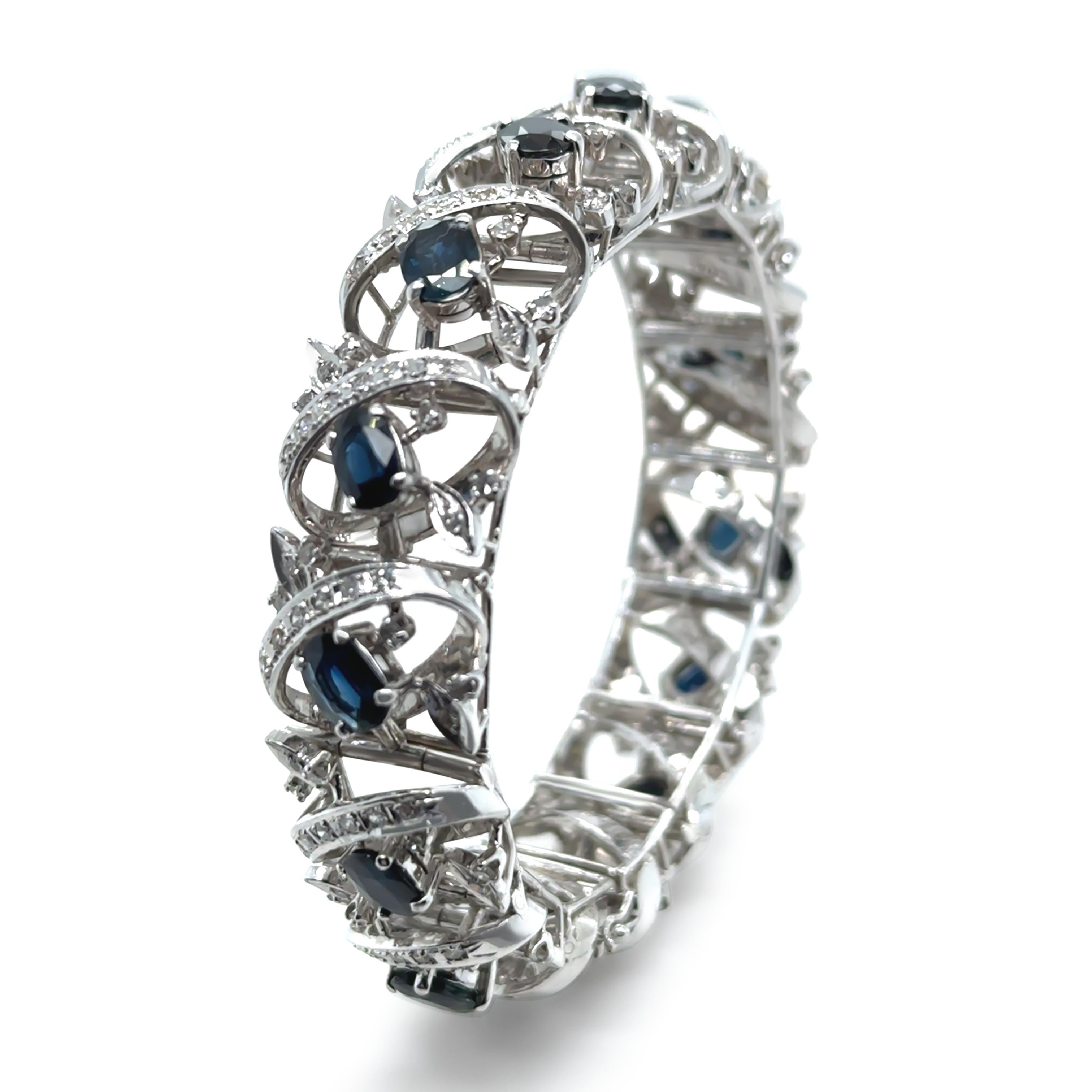 14ct White Gold Sapphire and Diamond Cluster Bracelet 11.45ct 48.29g For Sale 5
