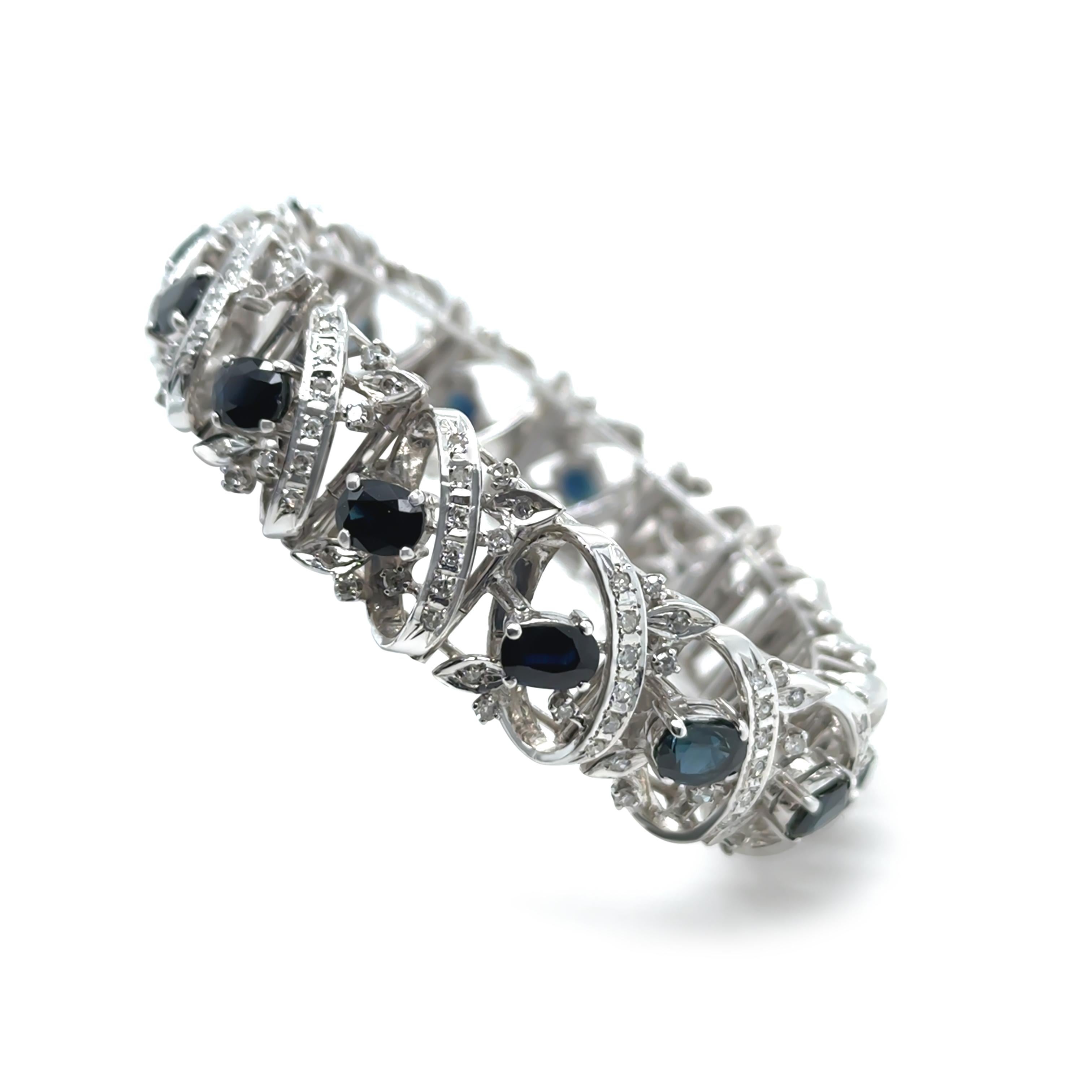 14ct White Gold Sapphire and Diamond Cluster Bracelet 11.45ct 48.29g For Sale 6