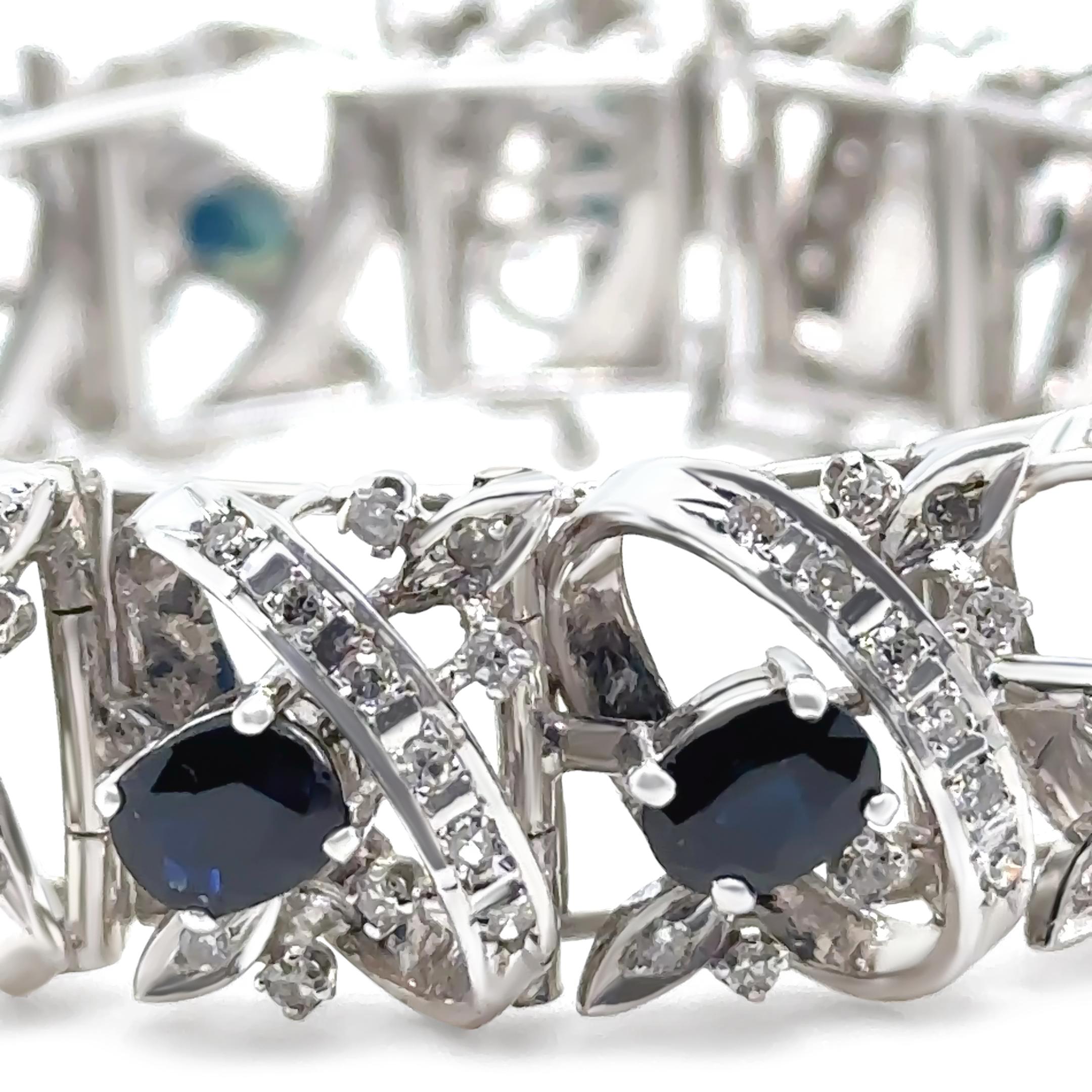 Women's 14ct White Gold Sapphire and Diamond Cluster Bracelet 11.45ct 48.29g For Sale