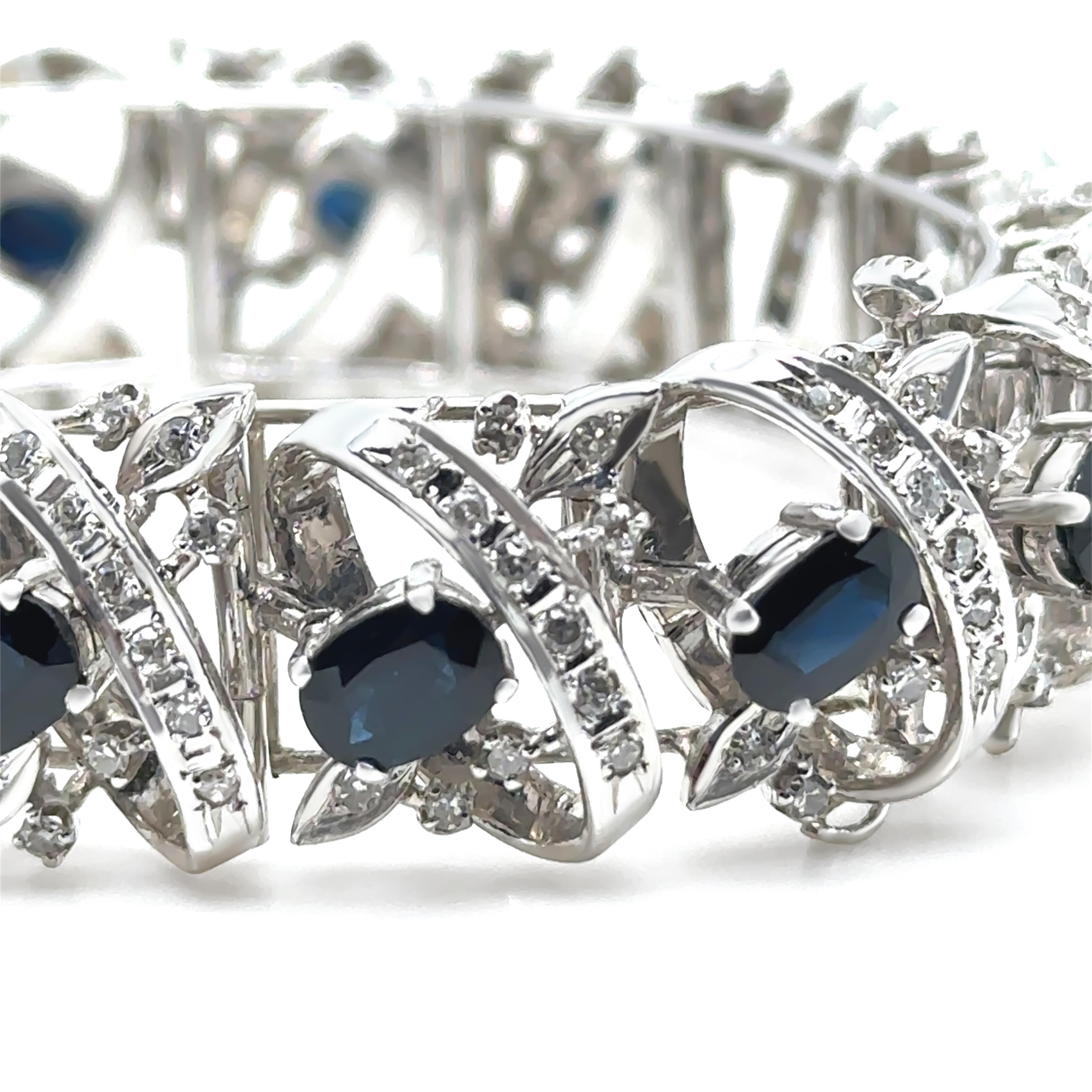 14ct White Gold Sapphire and Diamond Cluster Bracelet 11.45ct 48.29g For Sale 1