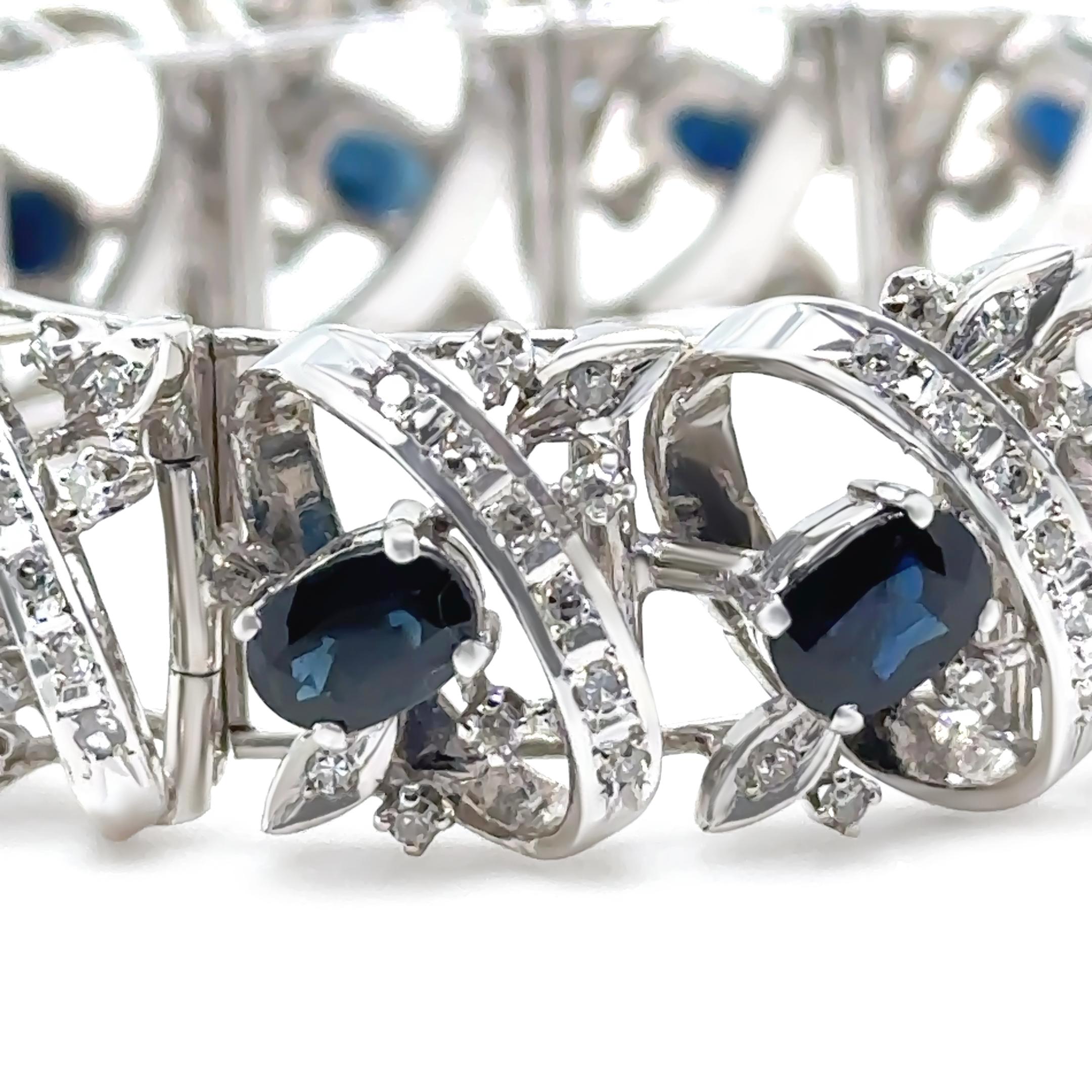 14ct White Gold Sapphire and Diamond Cluster Bracelet 11.45ct 48.29g For Sale 2