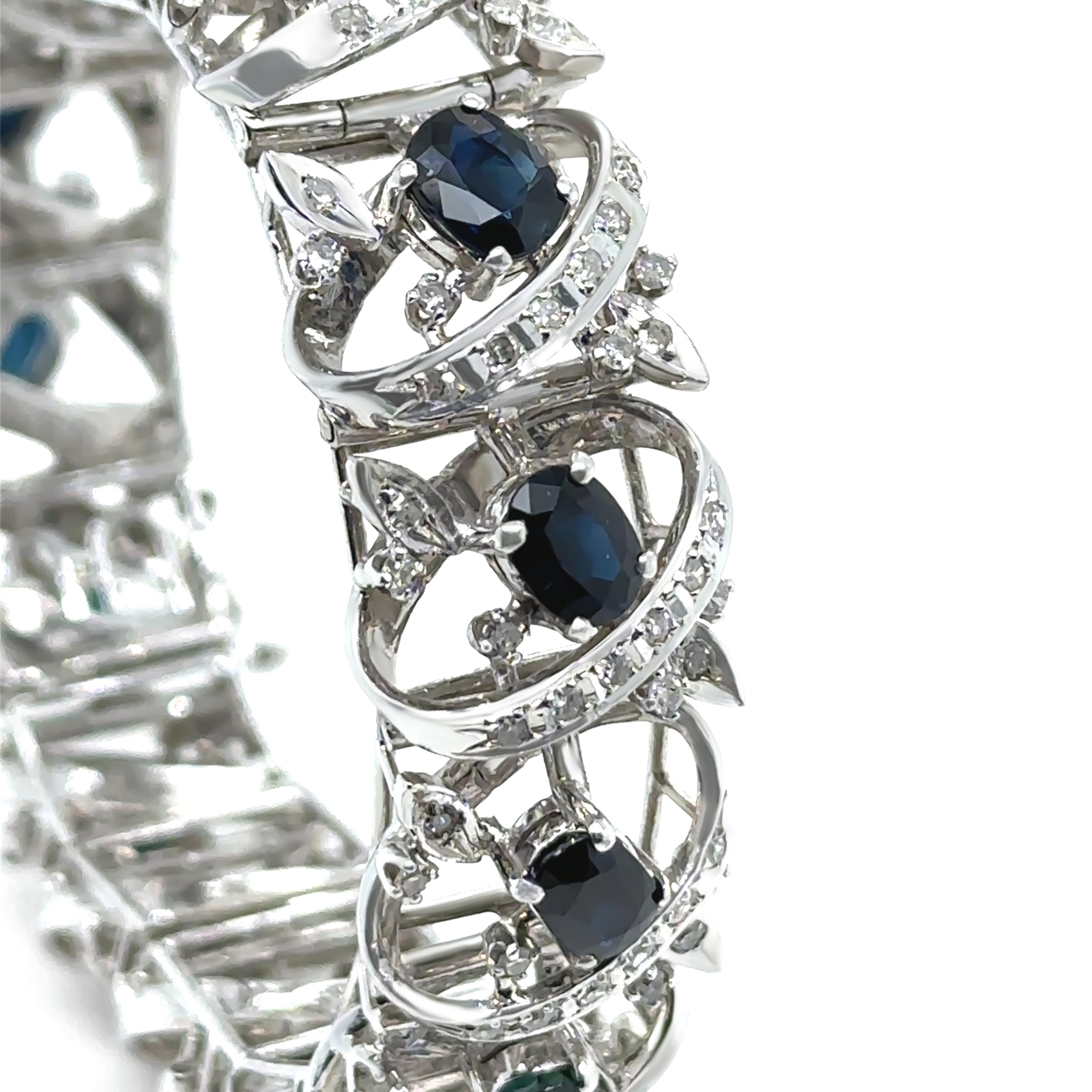 14ct White Gold Sapphire and Diamond Cluster Bracelet 11.45ct 48.29g For Sale 3