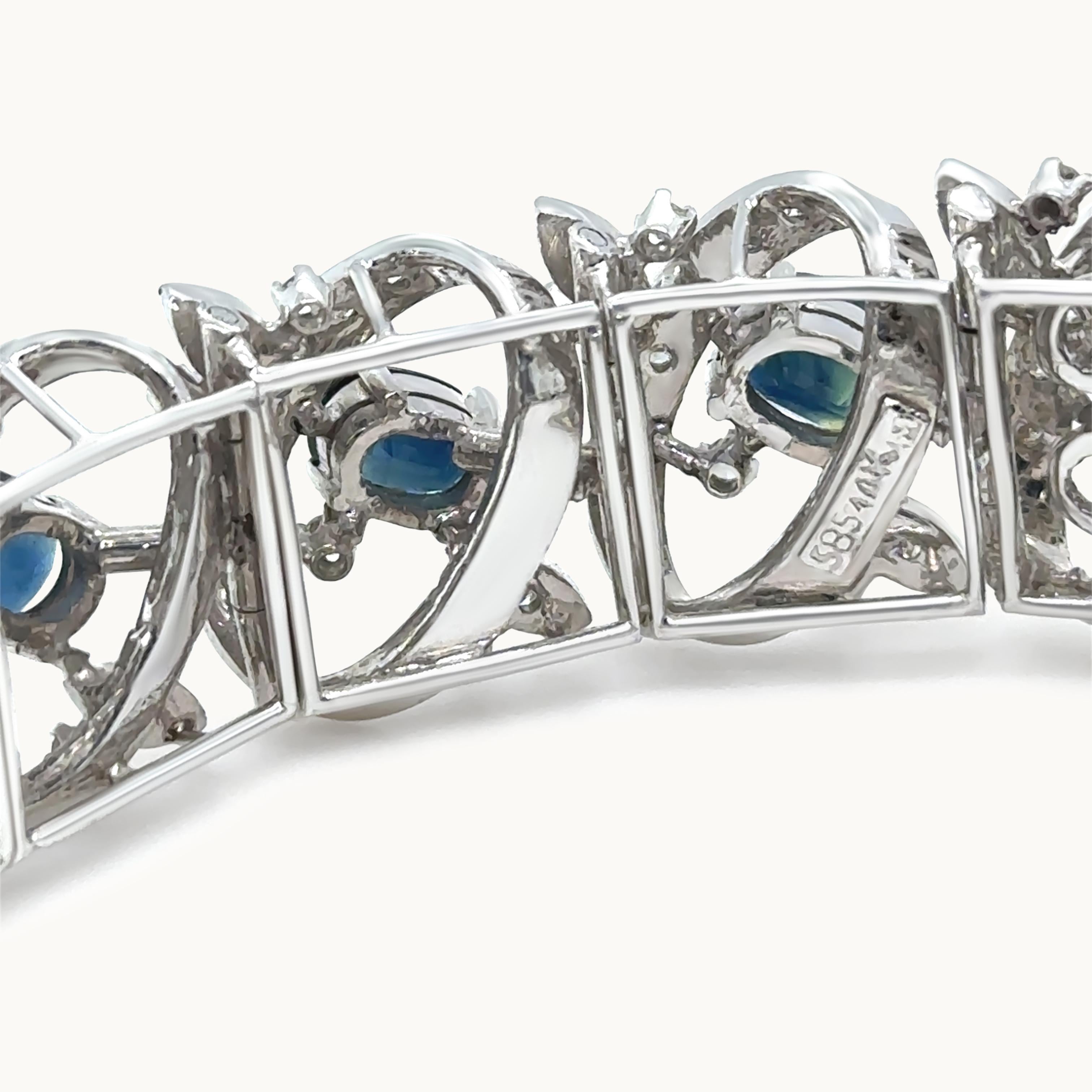 14ct White Gold Sapphire and Diamond Cluster Bracelet 11.45ct 48.29g For Sale 4