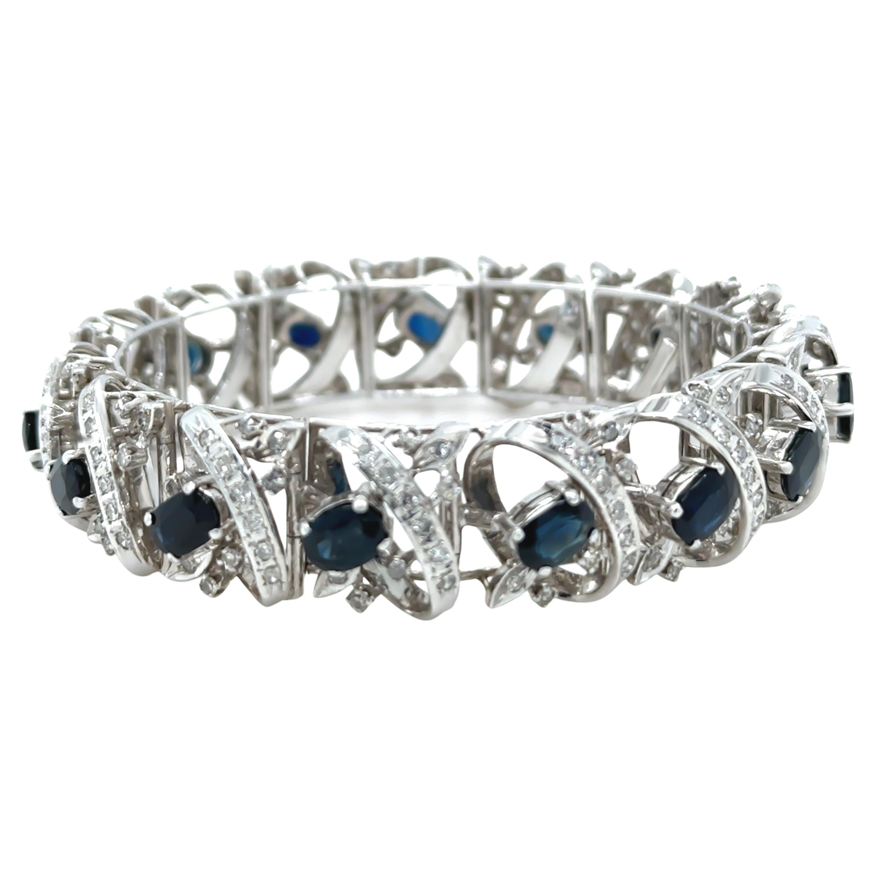 14ct White Gold Sapphire and Diamond Cluster Bracelet 11.45ct 48.29g For Sale