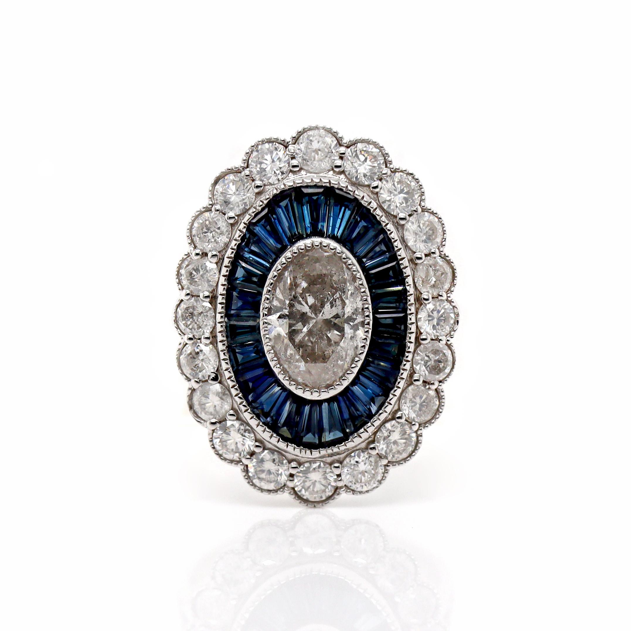 Anello da cocktail con zaffiro e diamante in oro bianco 14CT in vendita 1