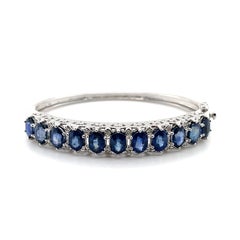 14CT White Gold Sapphire and Diamond Hinged Bangle