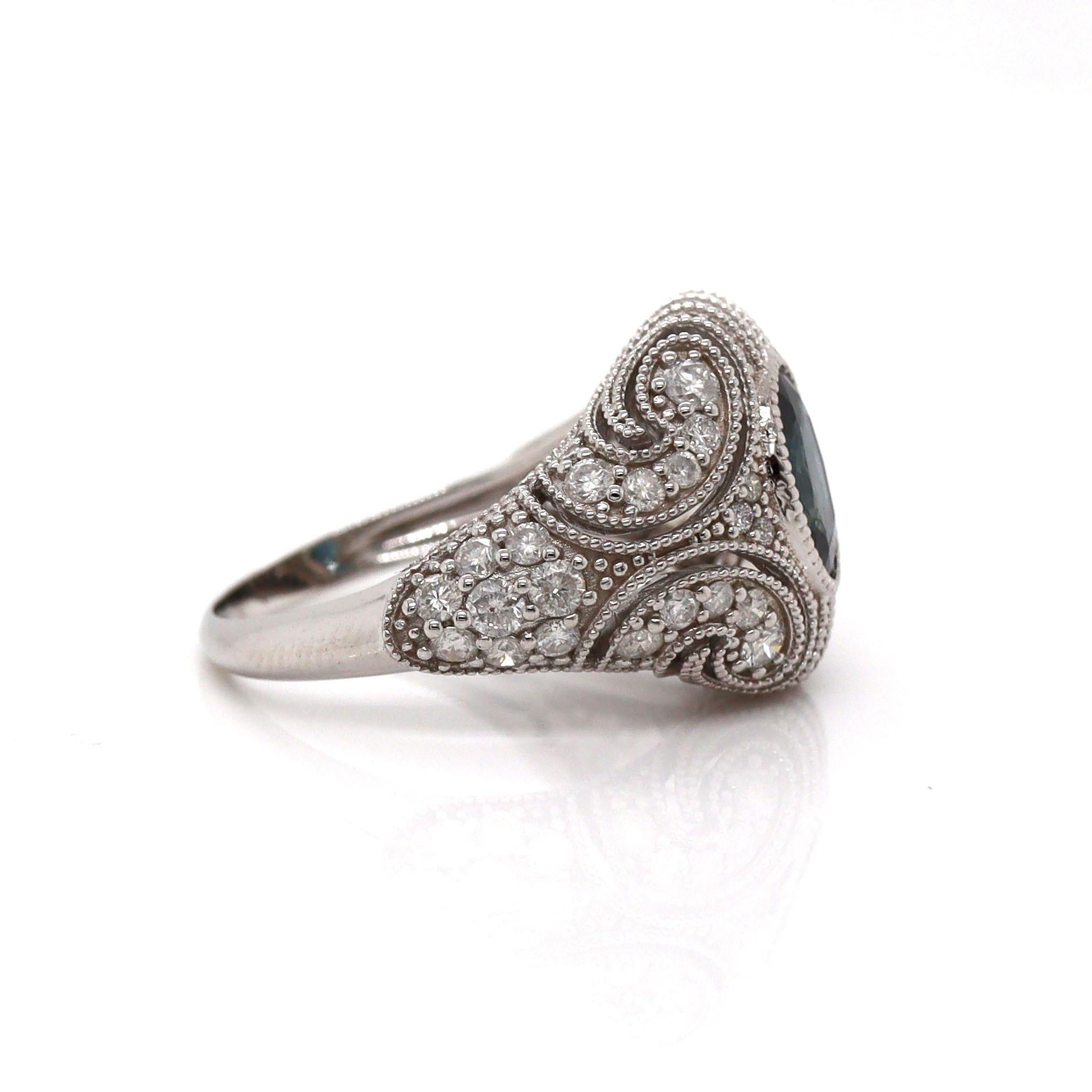Art Déco Anello con zaffiro e diamante in oro bianco 14ct in vendita