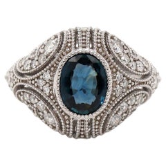 Ring aus 14 Karat Weißgold mit Saphir und Diamant