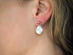 14ct White Gold Sapphire & Baroque Pearl Drop Earrings, Spike Earrings