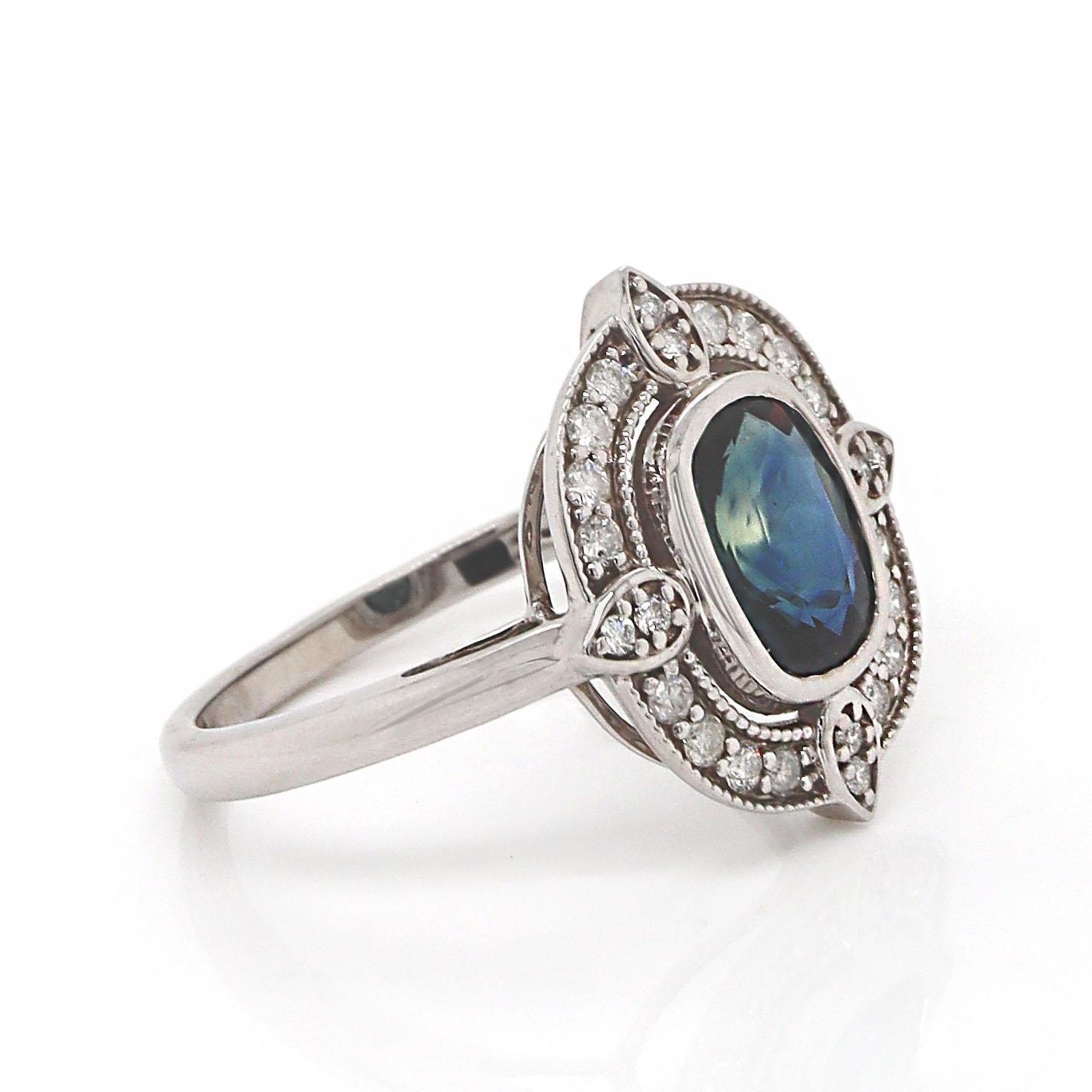 Oval Cut 14CT White Gold Sapphire & Diamond Ring For Sale