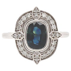 Anello con zaffiro e diamante in oro bianco 14CT