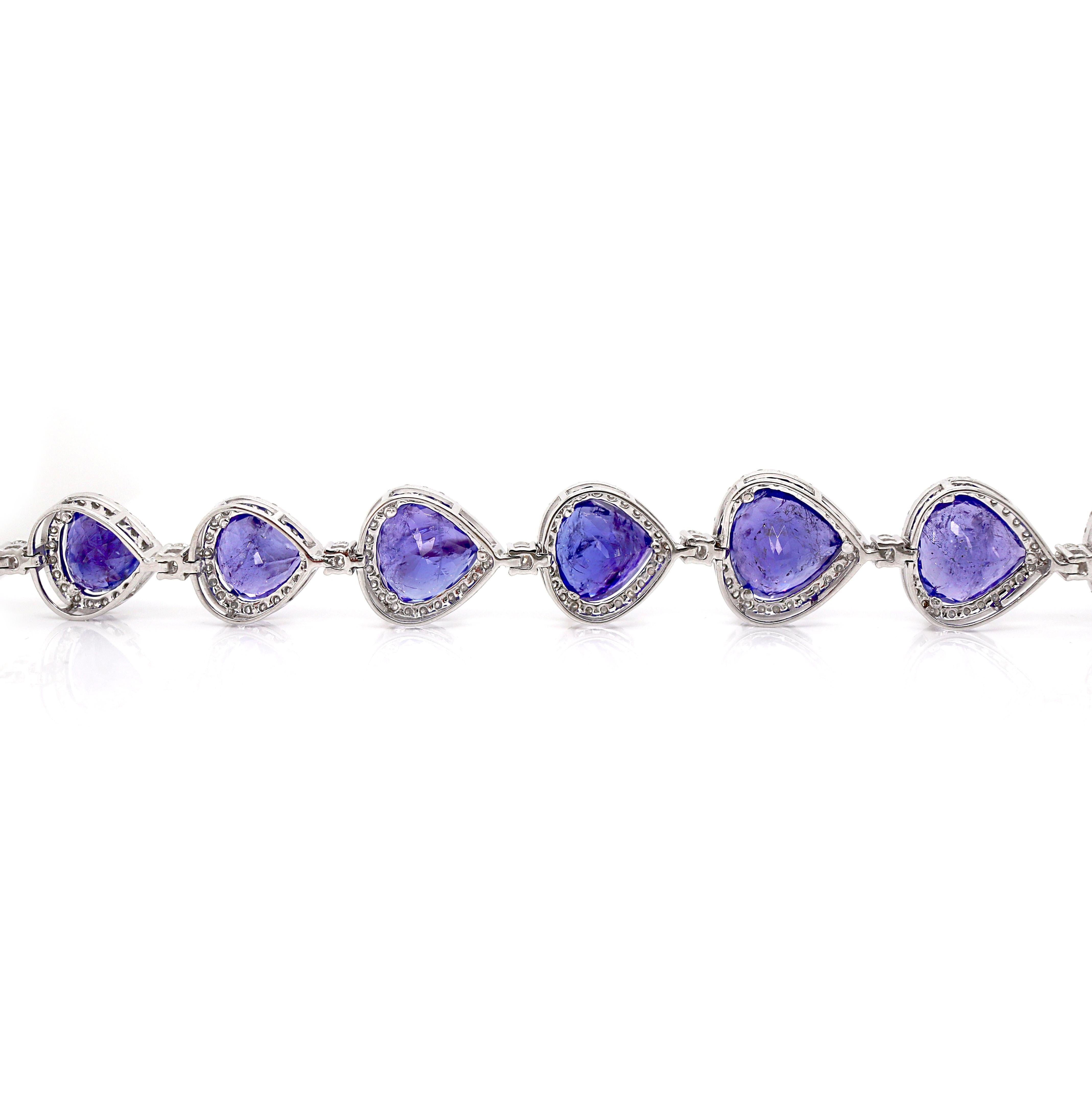 Bracelet en or blanc 14CT Tanzanite et diamant en vente 2