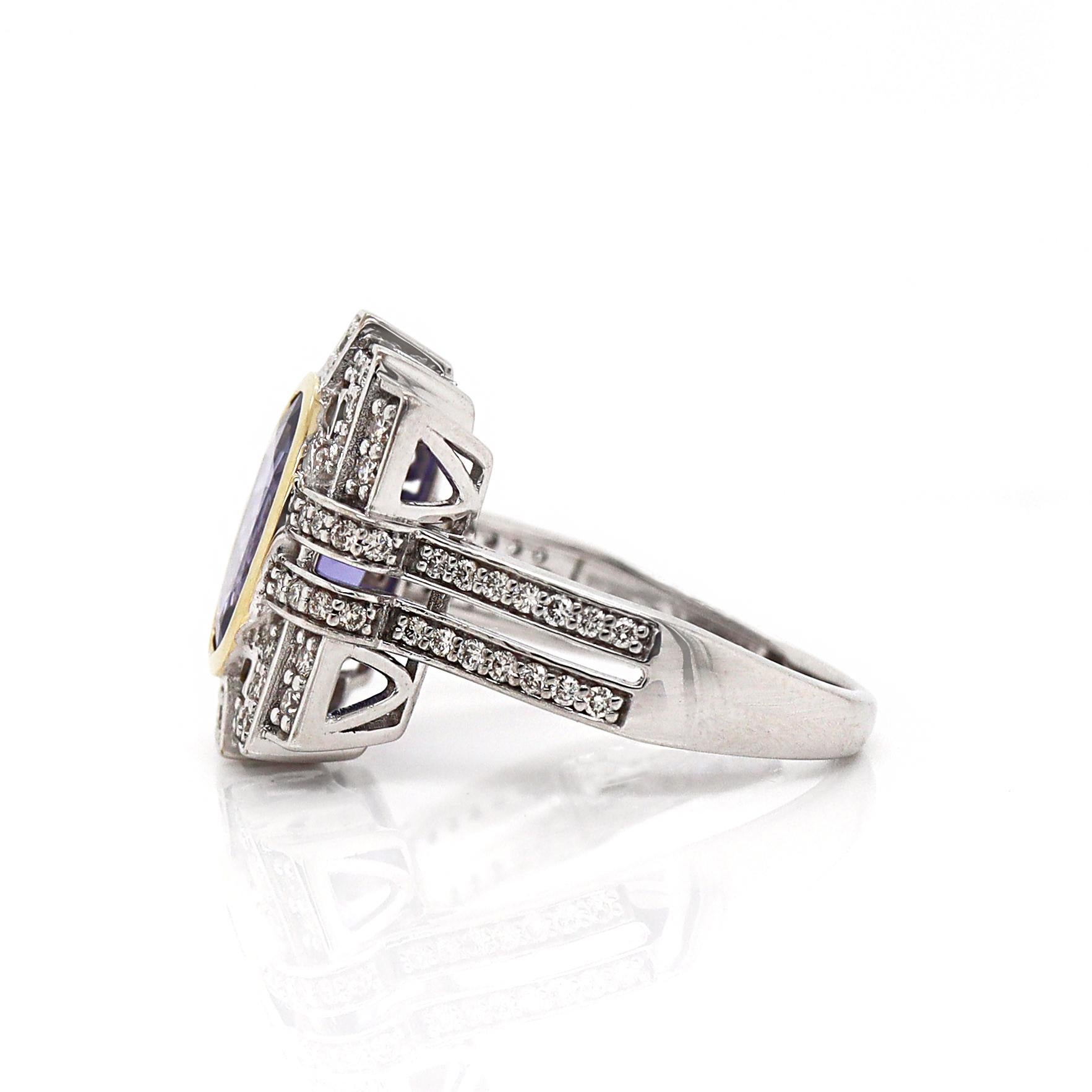 Art Deco 14CT White Gold Tanzanite And Diamond Cocktail Ring For Sale