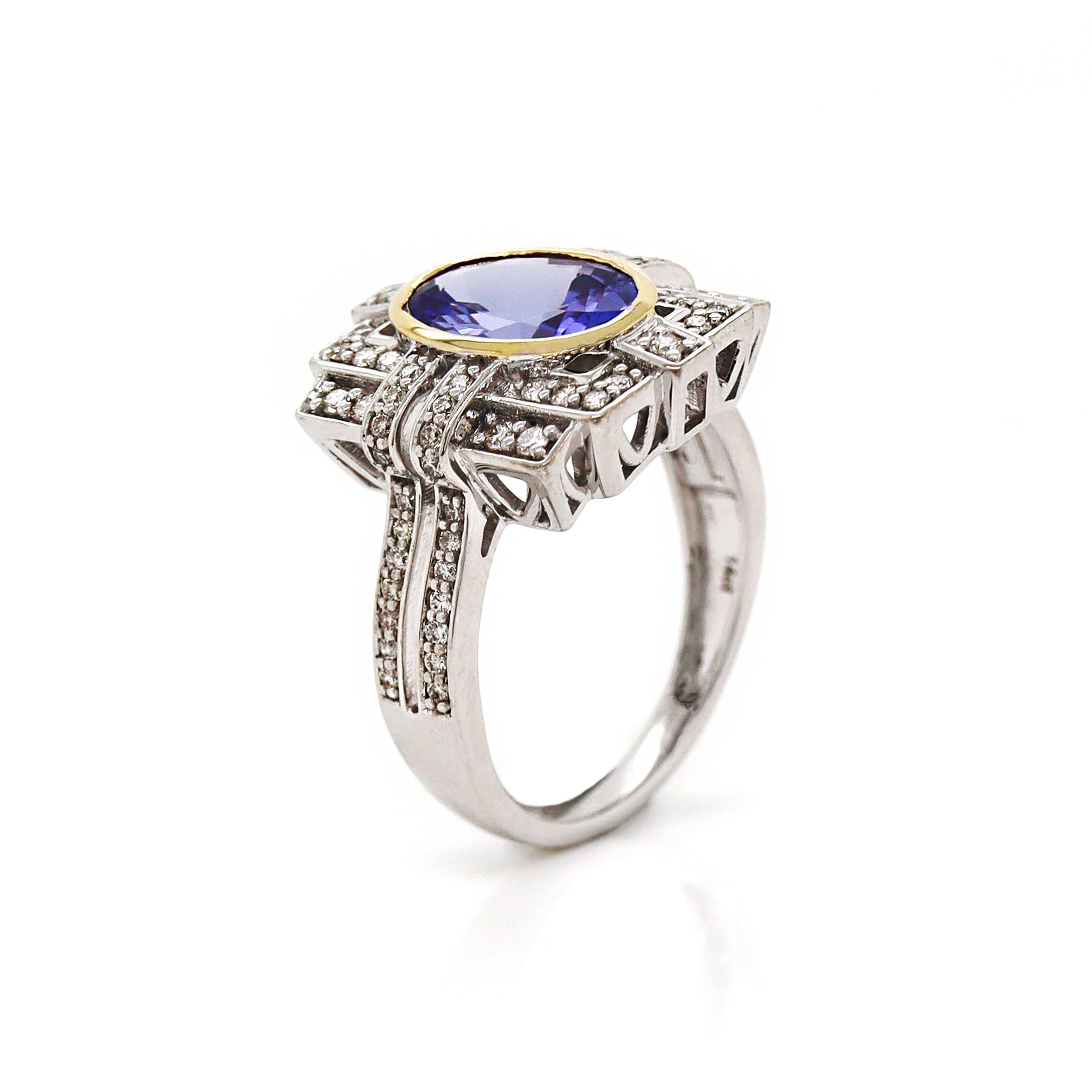Oval Cut 14CT White Gold Tanzanite And Diamond Cocktail Ring For Sale
