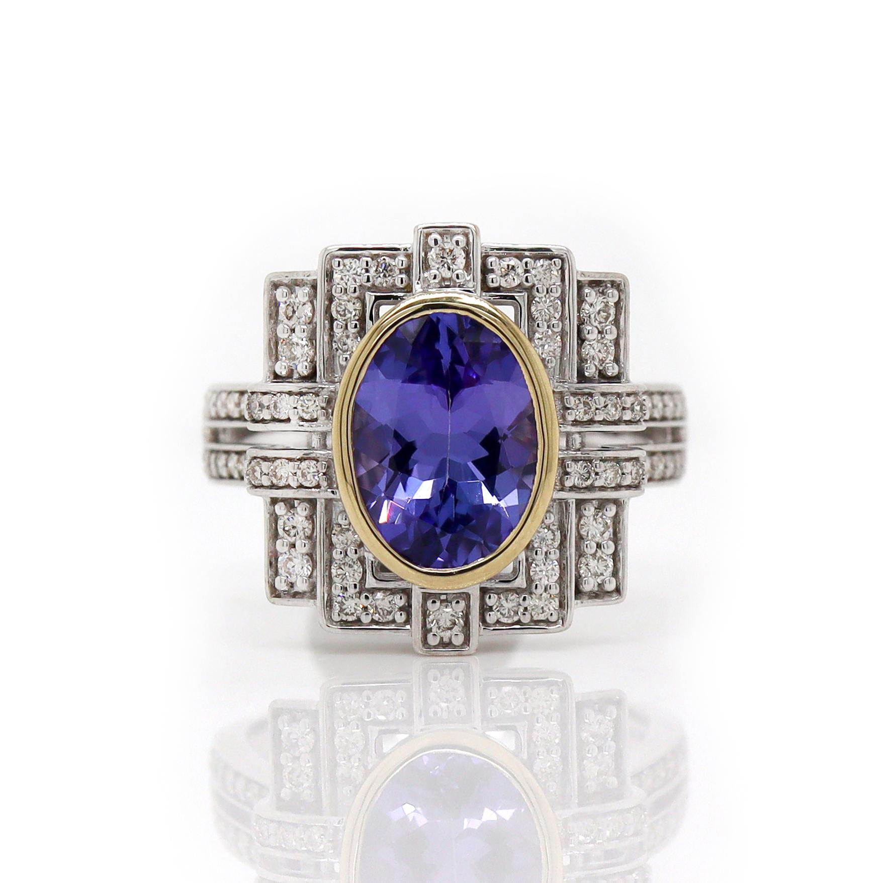 Women's 14CT White Gold Tanzanite And Diamond Cocktail Ring For Sale