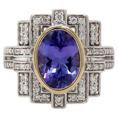Anello Cocktail con tanzanite e diamanti in oro bianco 14CT