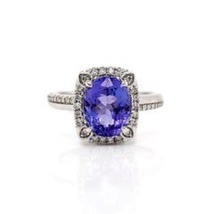 14CT Weißgold Tansanit und Diamant-Kleidring