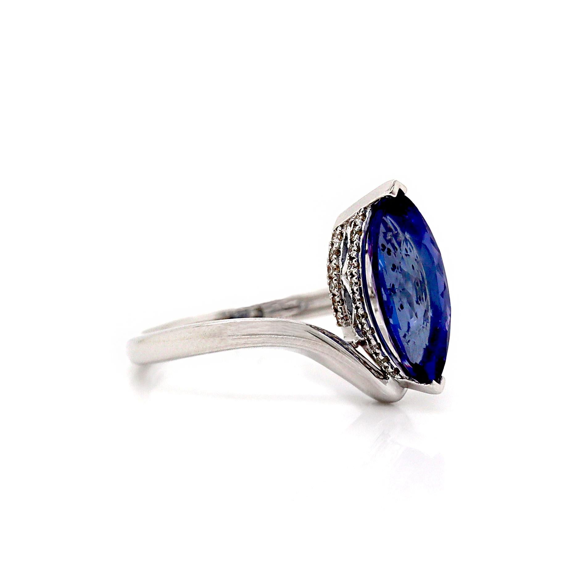 Marquise Cut 14CT White Gold Tanzanite And Diamond Dress Ring For Sale