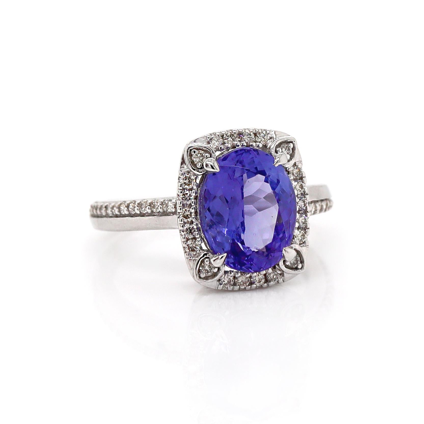 Oval Cut 14CT White Gold Tanzanite And Diamond Dress Ring For Sale